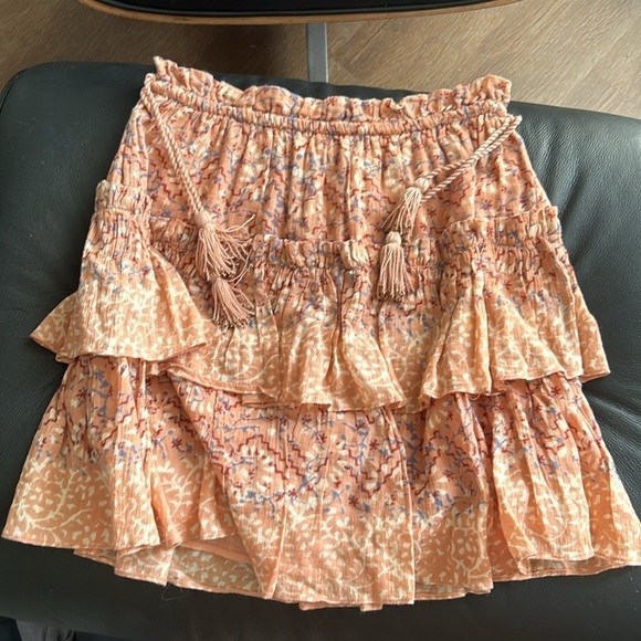 Ulla Johnson Asha Tiered High Waist Skirt Floral Peach Pink - Picture 6 of 7